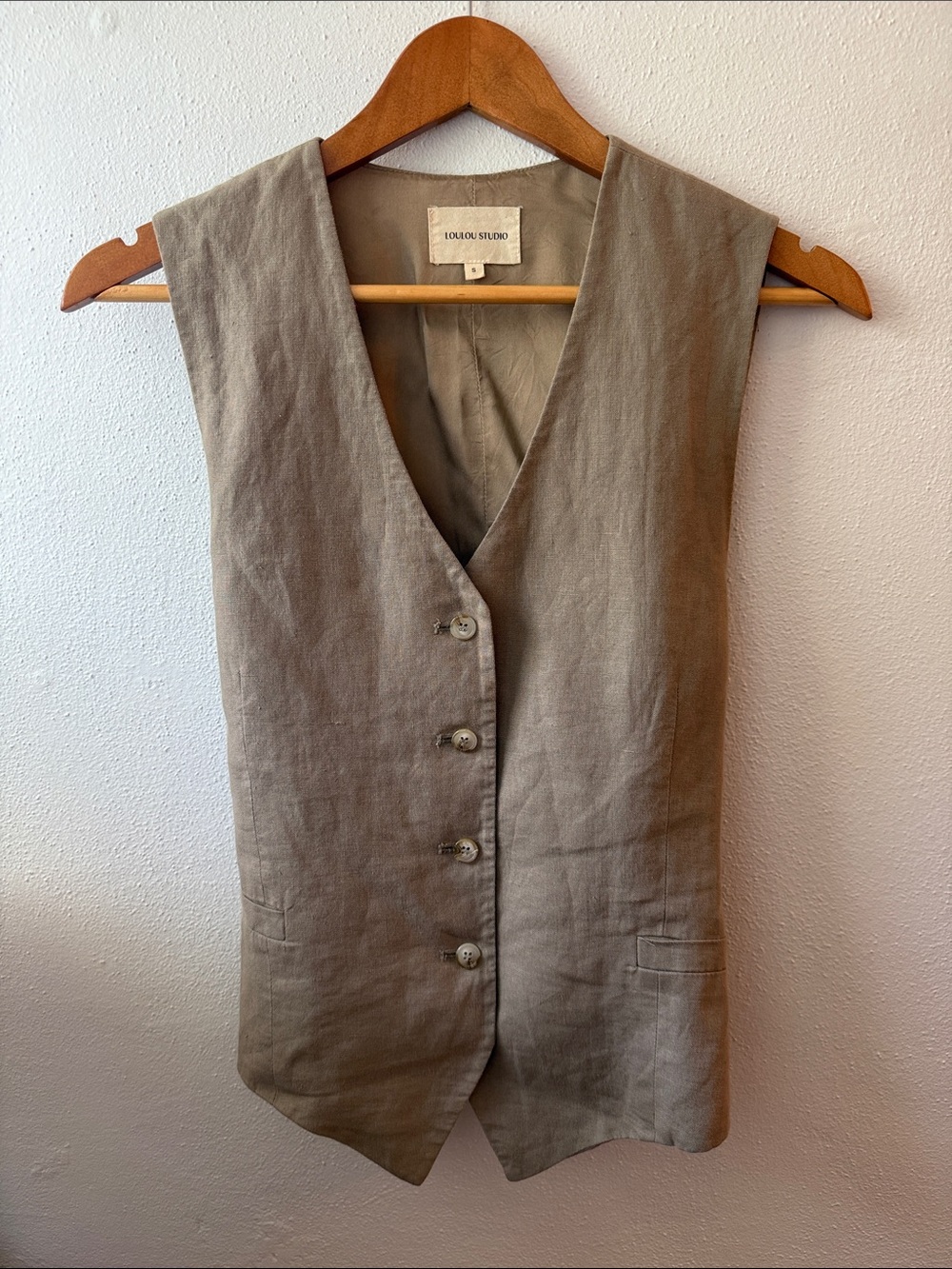Loulou Studio Sleeveless Lamu Linen Vest — Taupe